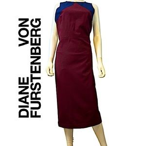 DIANE VON FURSTENBURG. NWT. Gorgeous Merlot & Navy sleeveless mid calf dress.12